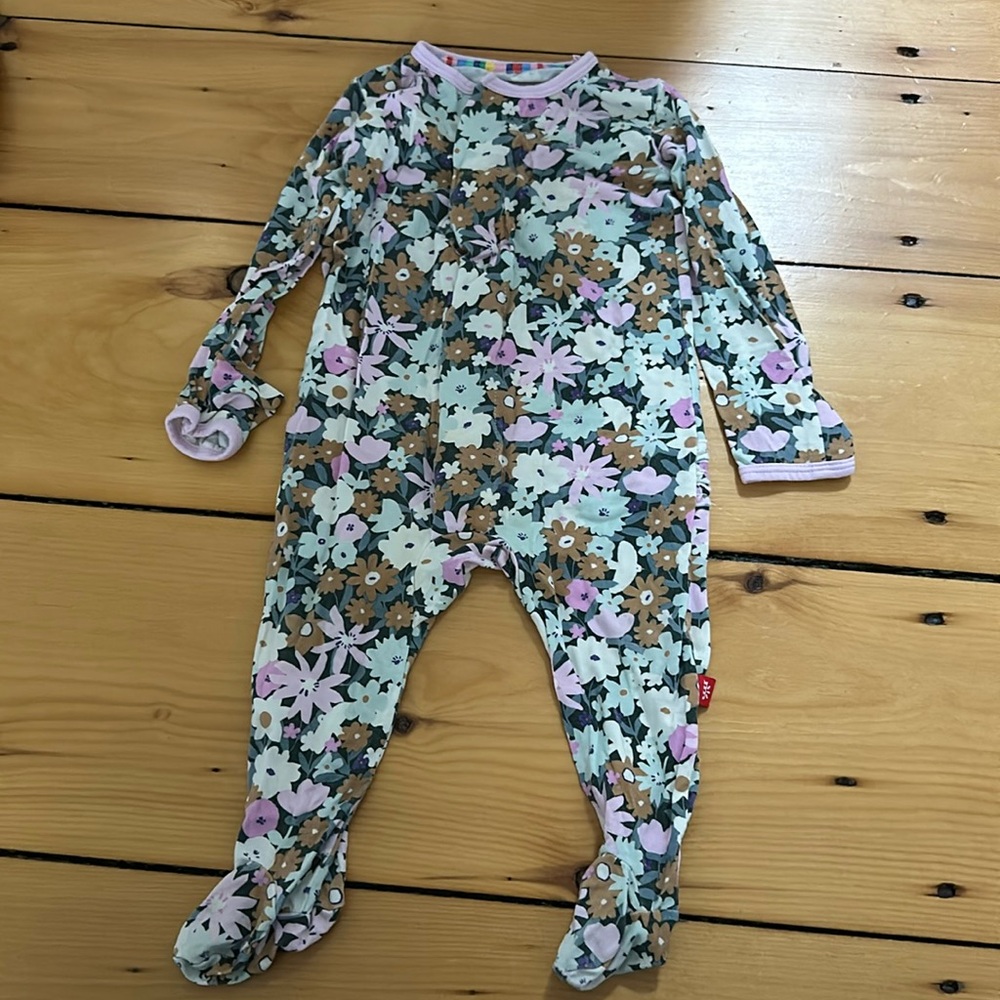 Magnetic Me Floral Footie in Mint, Pink, Brown